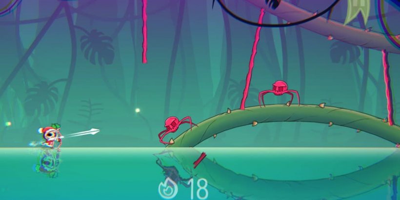 skeleton hero in Santa suit shooting an arrow at red spiders