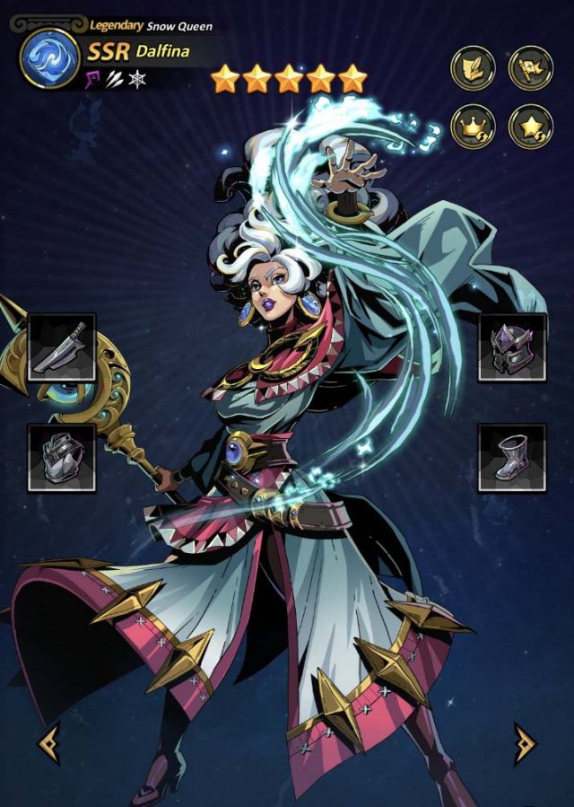 a snow queen character flexing her powers in the menu