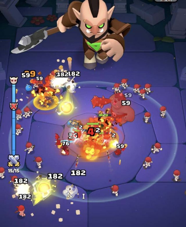 a giant troll boss attacking heroes in a dungeon