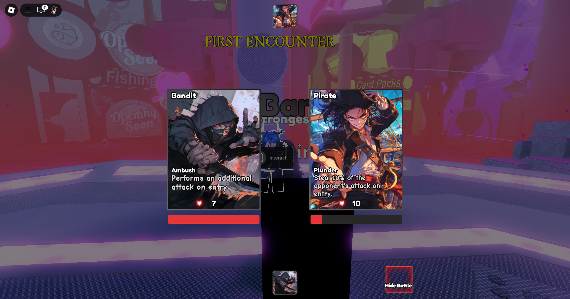 Two cards battling on Anime Card Battler