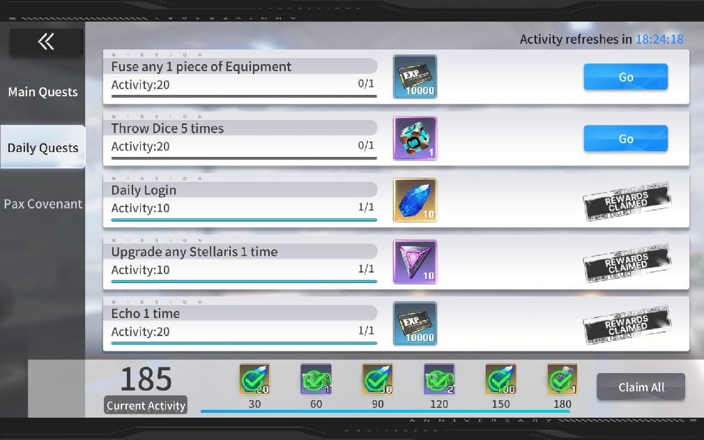 daily rewards from apex girls completed