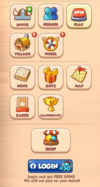 coin master menu with an invite button