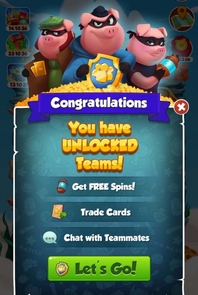 coin master prompt showing the player has unlocked teams feature