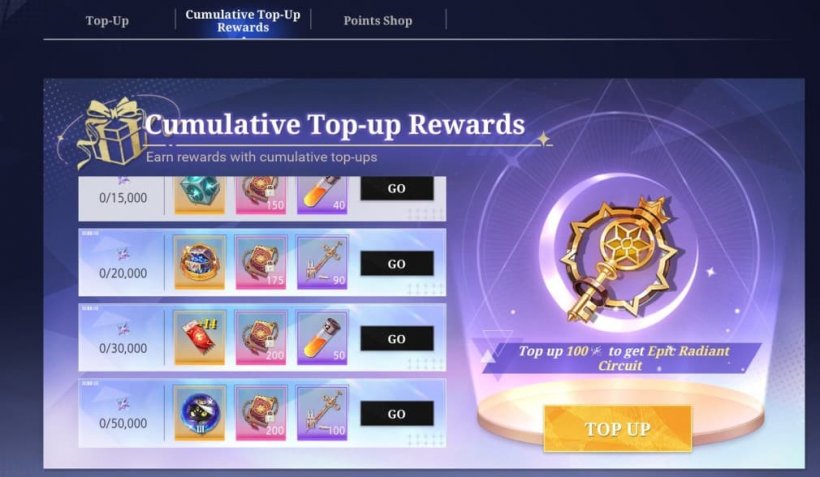 additional cumulative top up rewards in coa