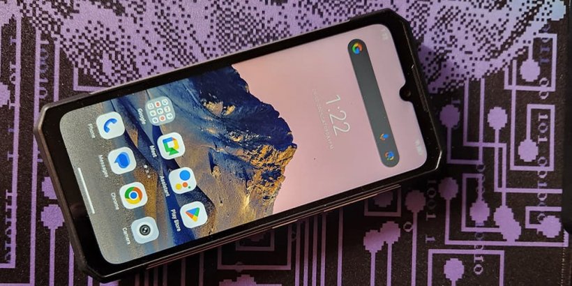 DOOGEE S200 with screen unlocked showing essential app icons in front of a mountain background>
				</picture>
However, if you’re outside of Europe, don't worry. It’s easy enough to find a suitable replacement that will work with the provided cord. Take out the plastic insert, and you will find a screen protector, a yellow package labeled screen protector accessories, and a user manual.</p>

<p>The phone features a mechanical design and comes in silver and grey. Black accents offset the main color, resulting in a sleek, futuristic feel. It also boasts a large screen measuring 16 cm tall by 7 ½ cm wide. On the left side of the device are the standard volume and home buttons you’ll find on any Android smartphone.
<h2>The DOOGEE S200 Features a Mini Rear Screen</h2>
Similar to the V40 Pro, this model also features a mini-rear screen. Set between four camera lenses the mini-circular screen is found towards the top of the back of the device. This screen shows the current time and battery level while also tracking your daily steps. There are multiple screen layouts to choose from.</p>

<p>Just double tap the center of the circular screen, and then use the left and right arrows to scroll until you find a layout that’s to your liking. Finally hold your finger down on the center of the screen for a second to confirm the change. While it may not seem like much it allows you to check the time or your battery, more discreetly, which is a great way to avoid appearing rude in social situations.</p>

<img src=