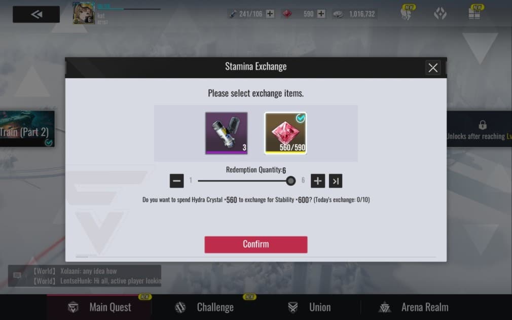 spending hydra crystals on stamina in er