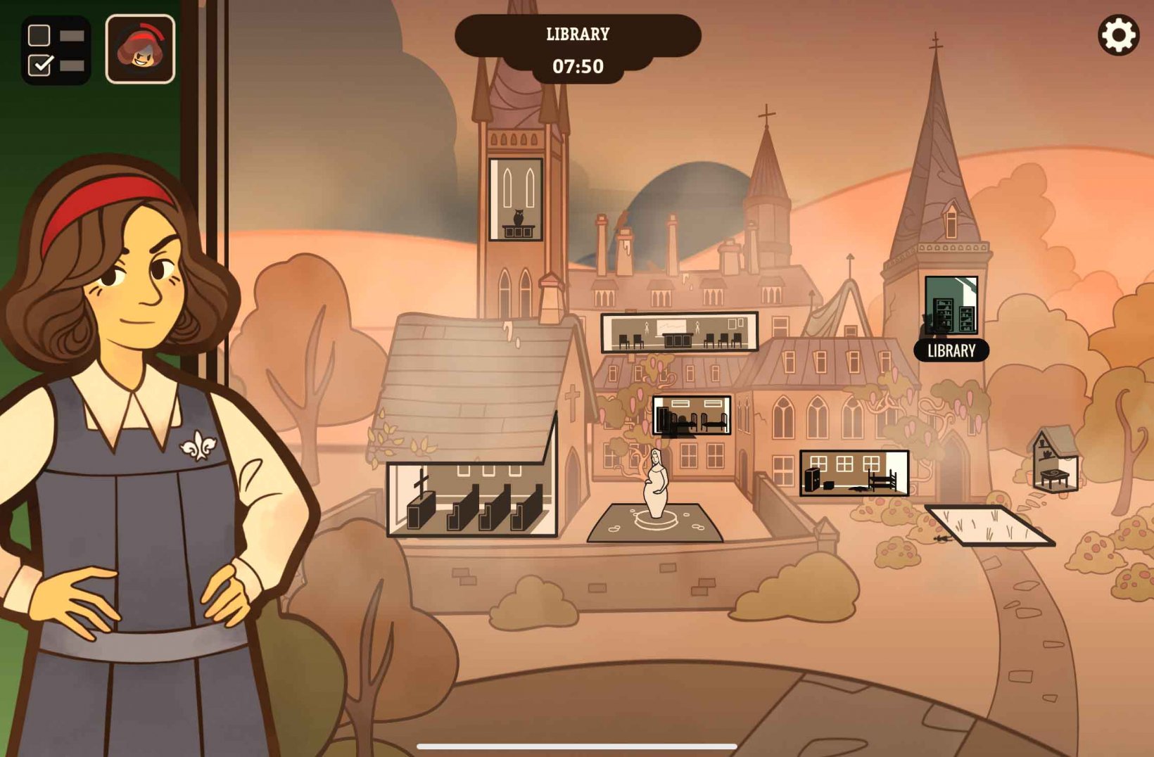 a girl and the background of a boarding school