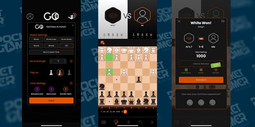 Images of the GoChess app at three stages