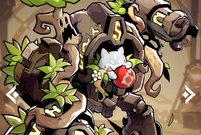 Guardian with an adorable rounded monster as the core of an ancient golem 