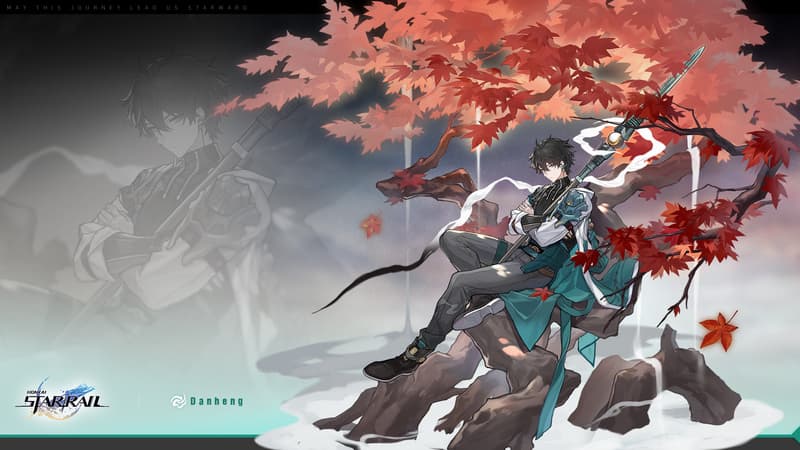 Honkai Star Rail character Danheng sitting below the red tree