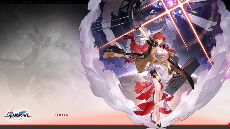 Himeko character with a biblical looking angel behind it