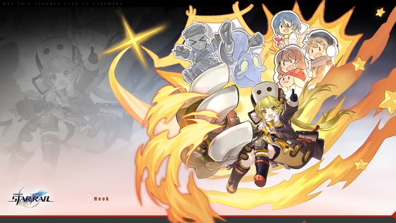 Hook surrounded by hand-drawn cartoonish characters