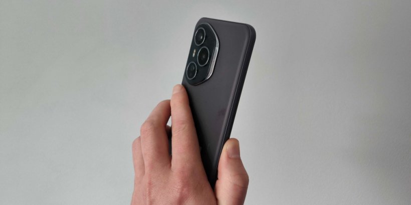 A rear view of the Honor 400 Pro with a grey background