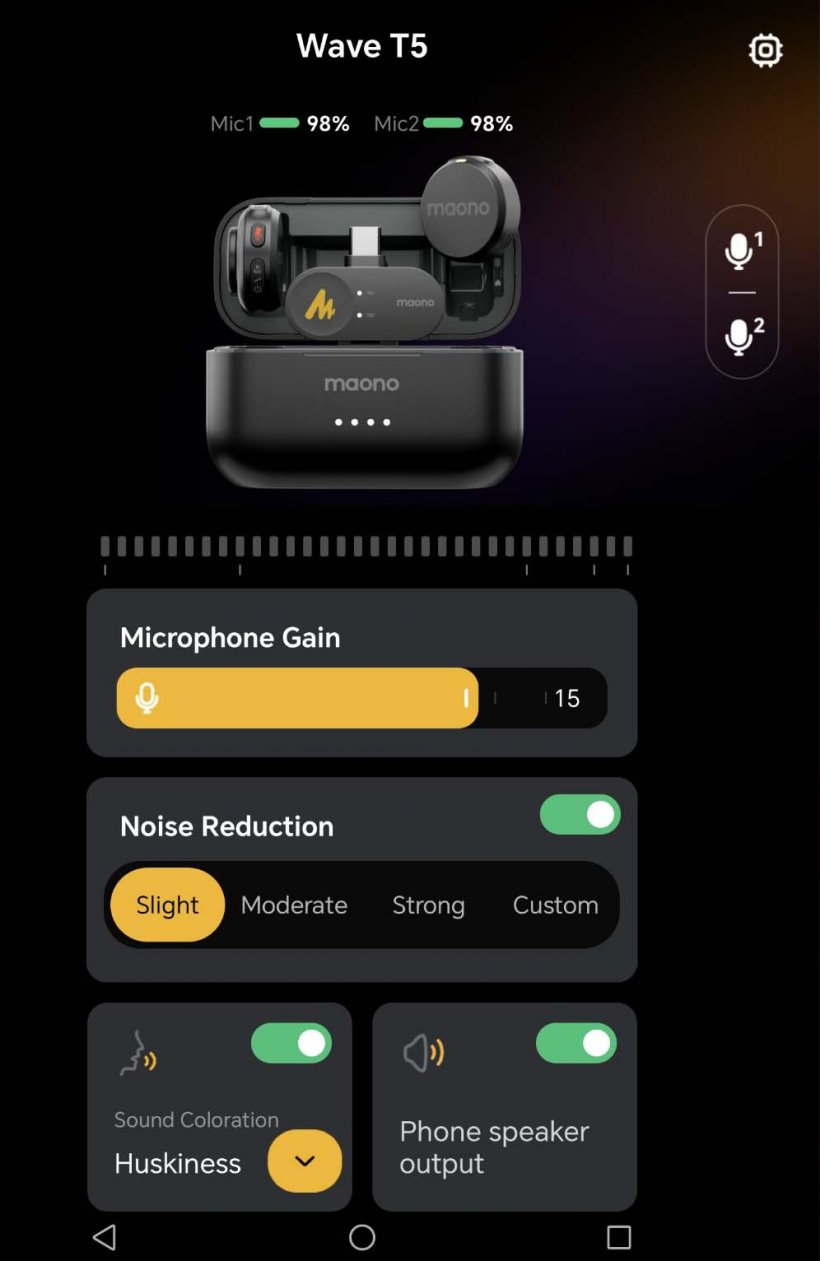 screenshot of the maono link app
