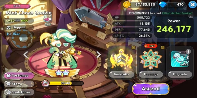 Cookie Run Kingdom: Mint Choco Cookie Toppings and Beascuits guide
