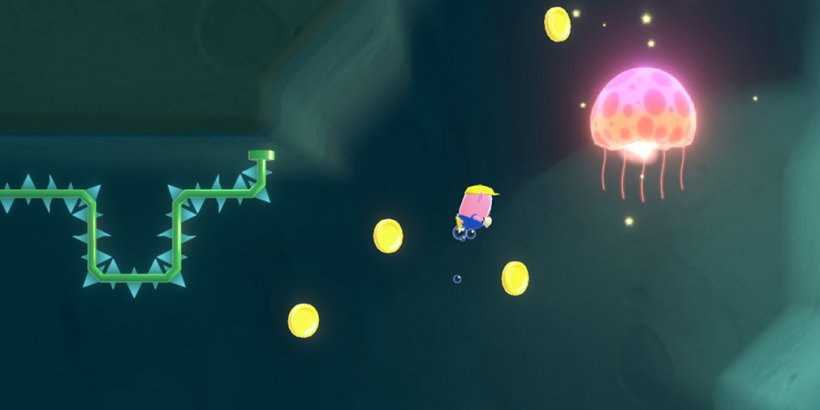 Oby swimming towards a giant Jellyfish