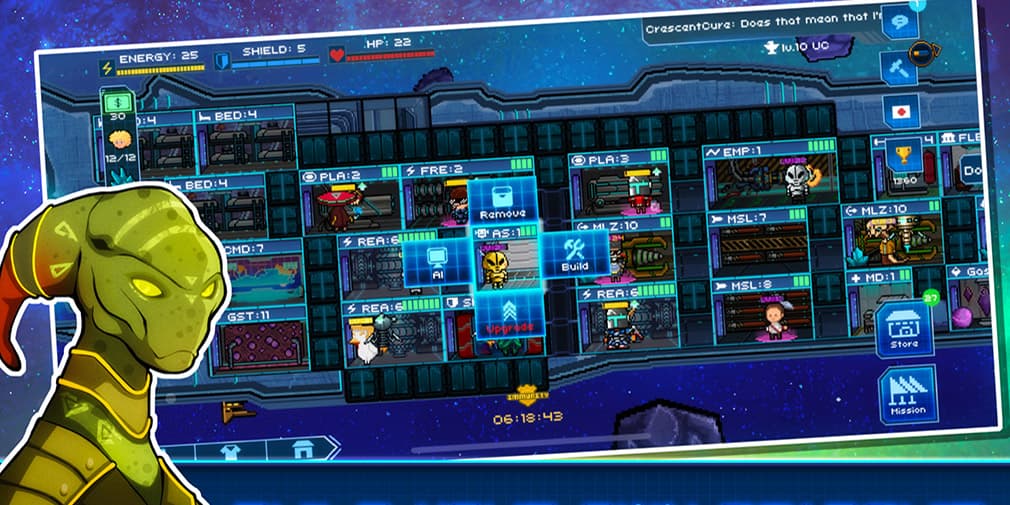 Pixel Starships alien in front of starship