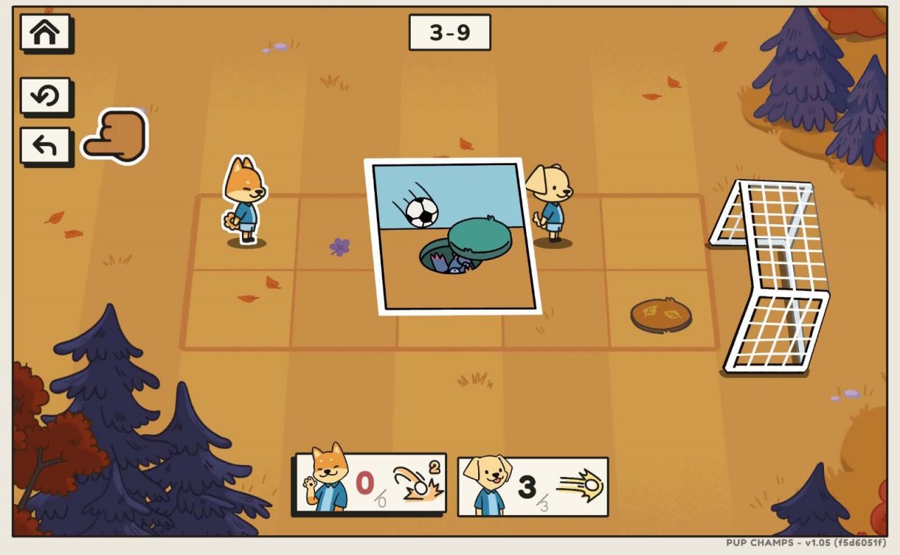 puppies playing on a soccer field with a mole underground