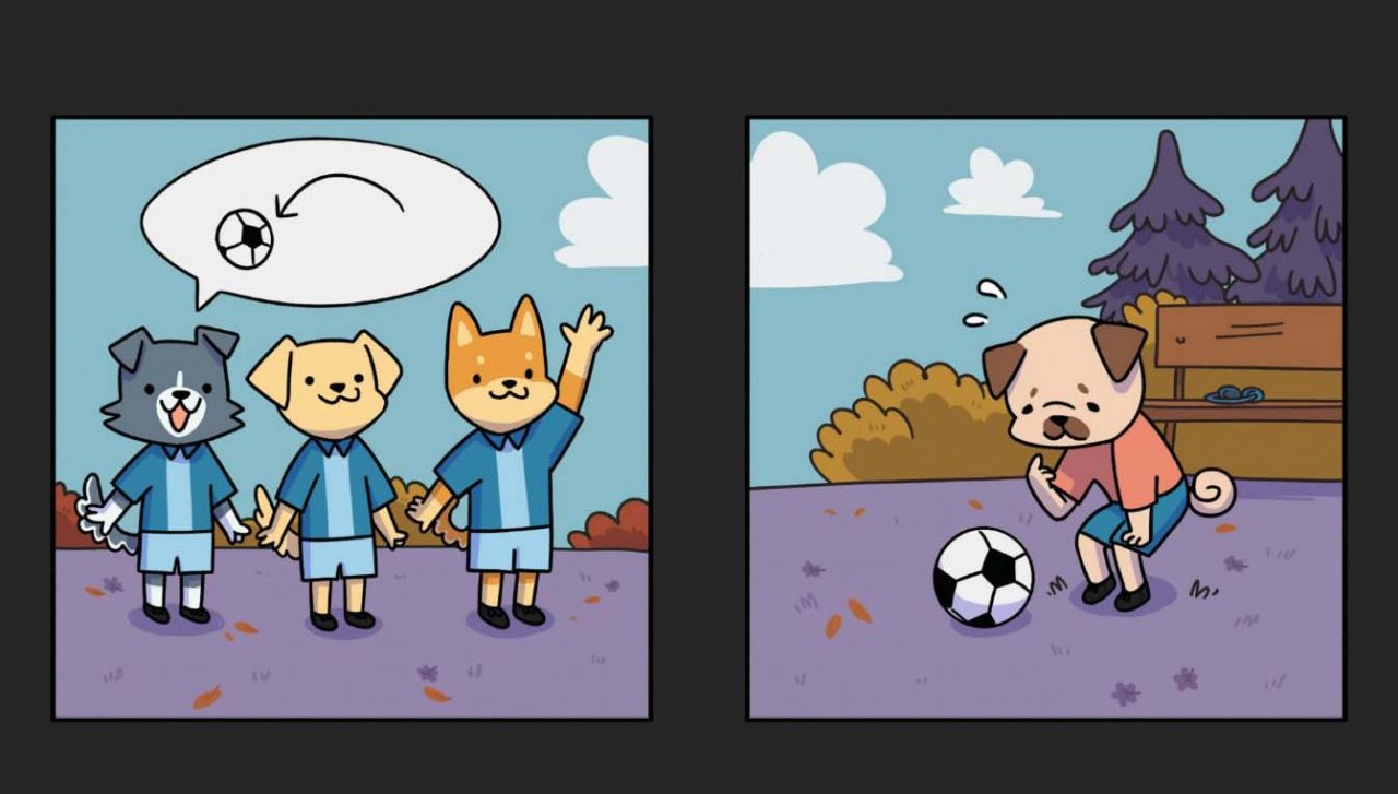 three puppies in soccer uniforms ready to play