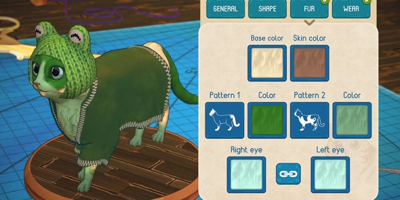 Cat editor showing a green cat in frog hat and green shirt