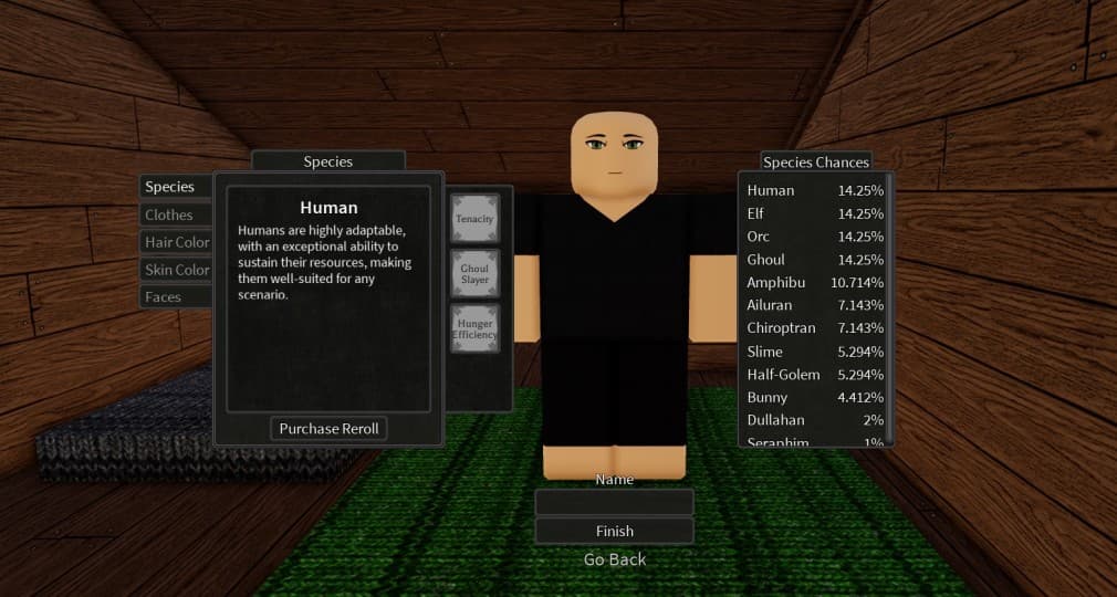species configuration in rune slayer