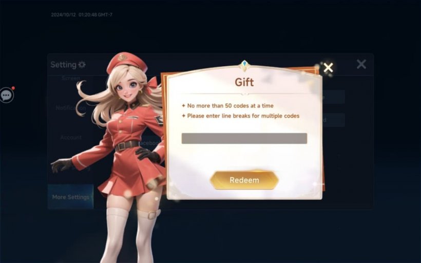 Summoners Kingdom Goddess code redemption window interface