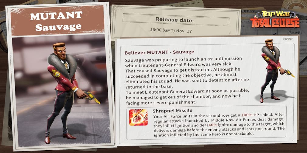 Mutant Sauvage hero showcase in Top War