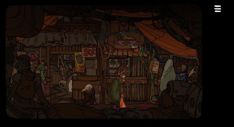 a skeleton man in a messy bazaar
