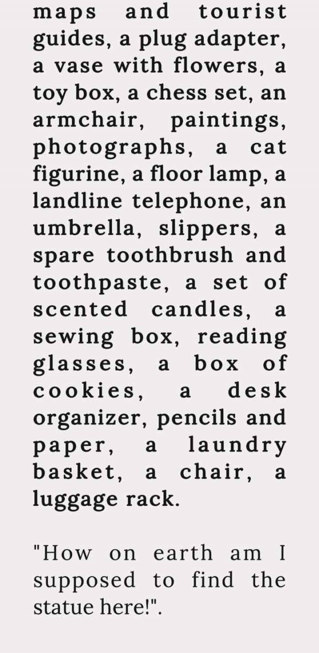 a description of a messy room with lots of text